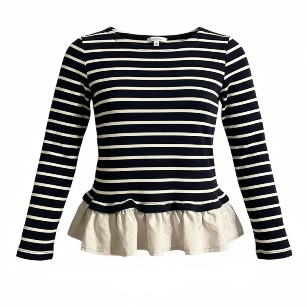 CREWCUTS J Crew 14 L Girls Navy Blue White Striped Top White Ruffle Bottom R $69